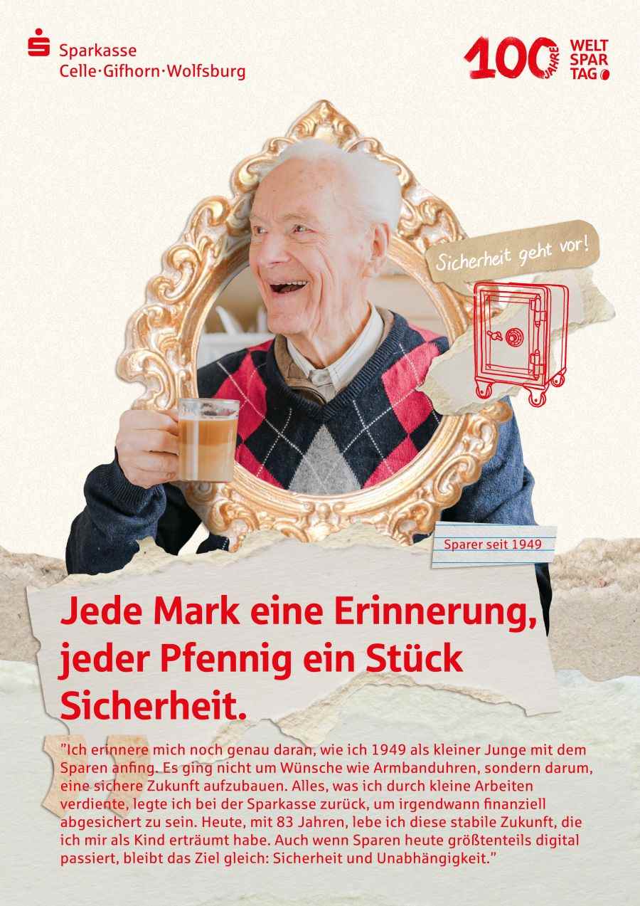 Poster mit Eindrücken zum Thema sparen. Quelle: Sparkasse Celle-Gifhorn-Wolfsburg