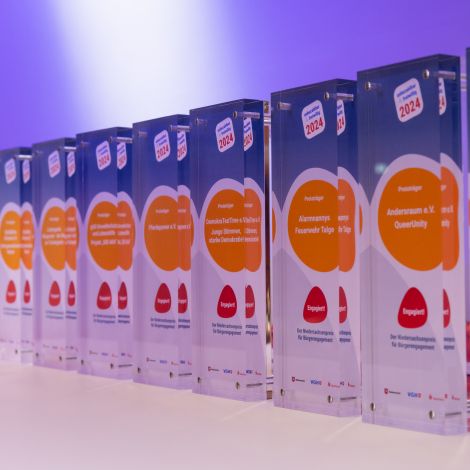 Pokale des Niedersachsenpreis für Bürgerengagement 2024